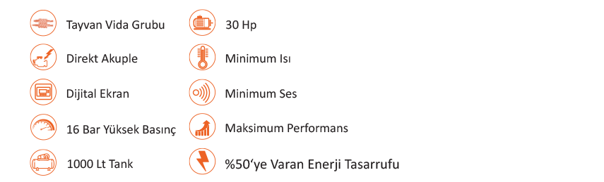 16 Bar İnvertörlü Vidalı Hava Kompresörü