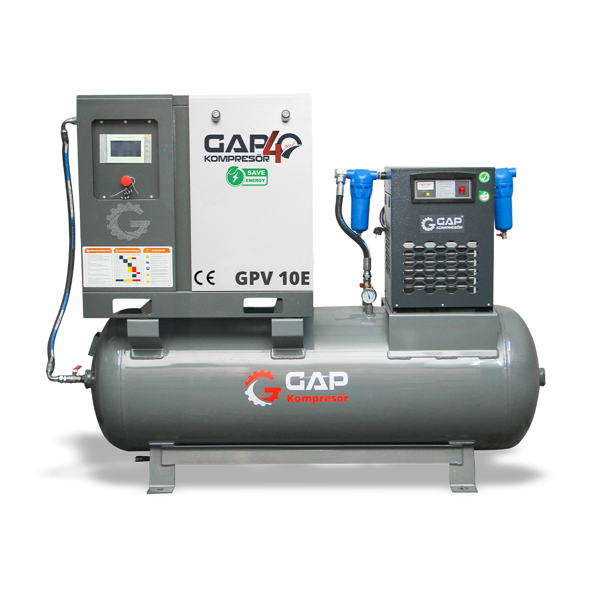 10 Hp 500 Lt Depo Üstü İnvertörlü Vidalı Kompresör I GPV10E