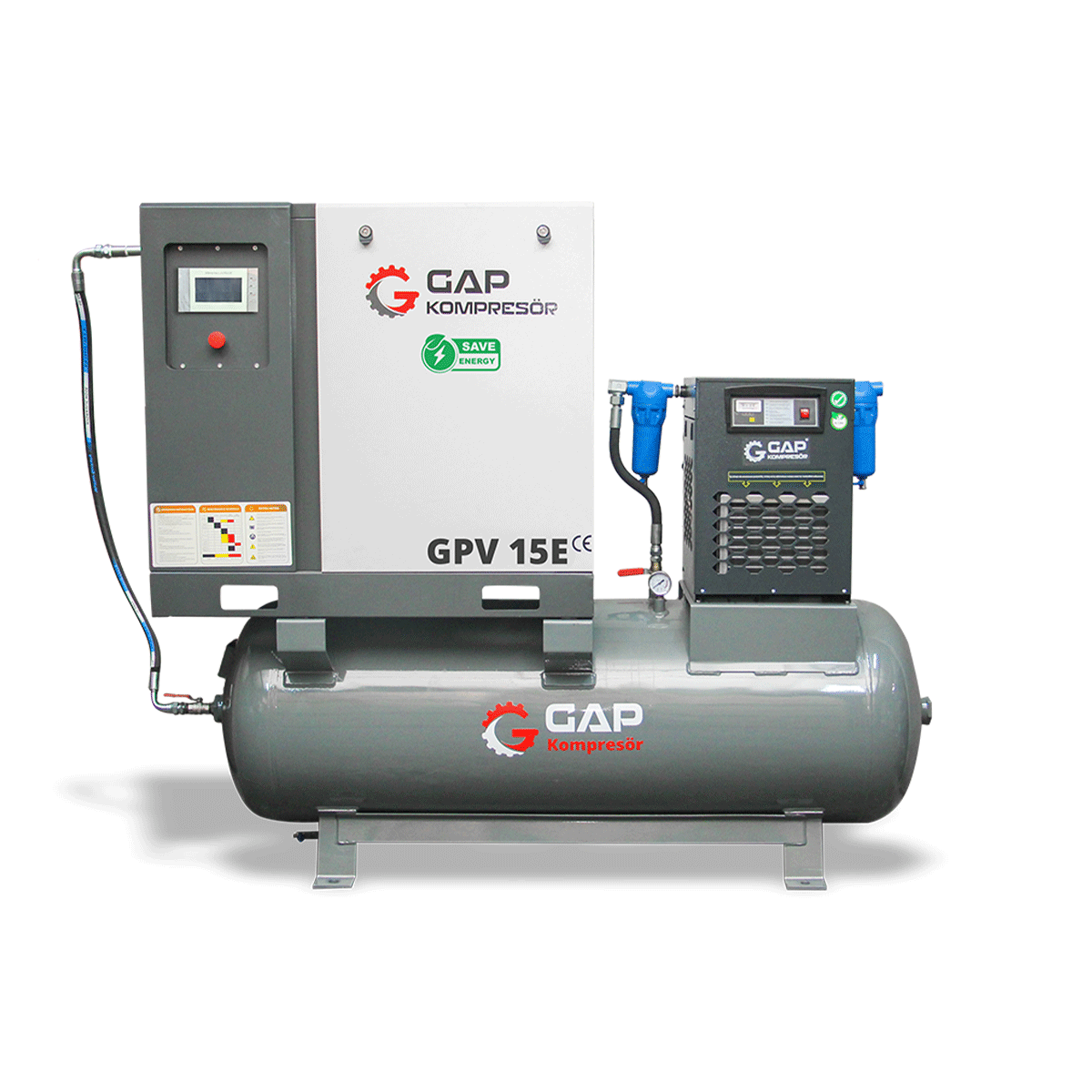 15 Hp 500 Lt  Depo Üstü İnvertörlü Vidalı Hava Kompresörü I GPV15E