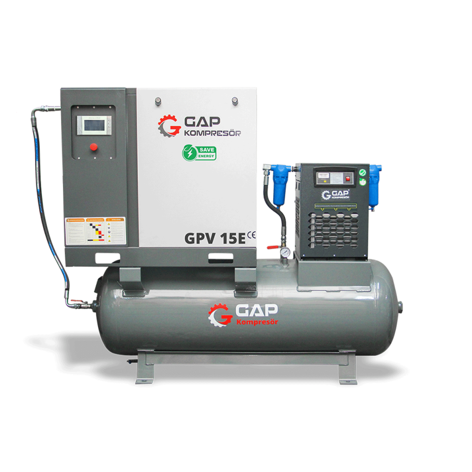 15 Hp 500 Lt  Depo Üstü İnvertörlü Vidalı Hava Kompresörü I GPV15E