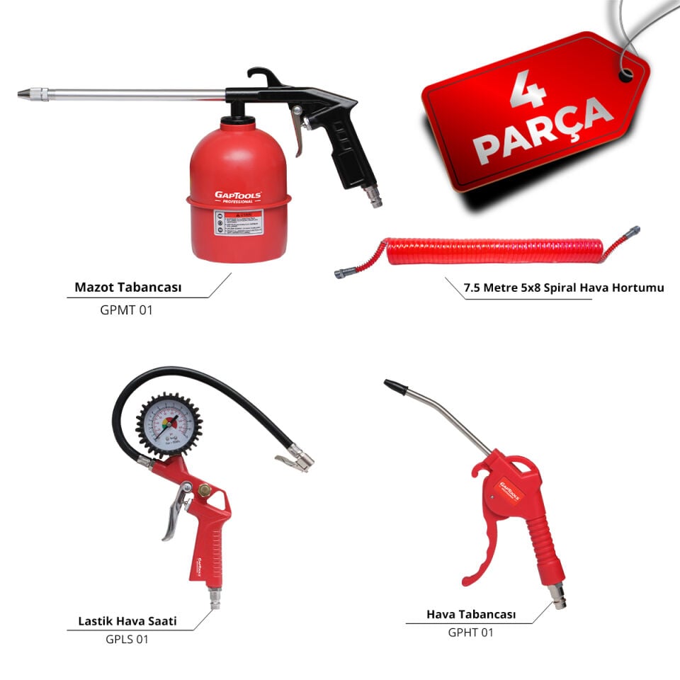 50 Lt  Pistonlu  Hava Kompresörü  5 Parça Havalı Set